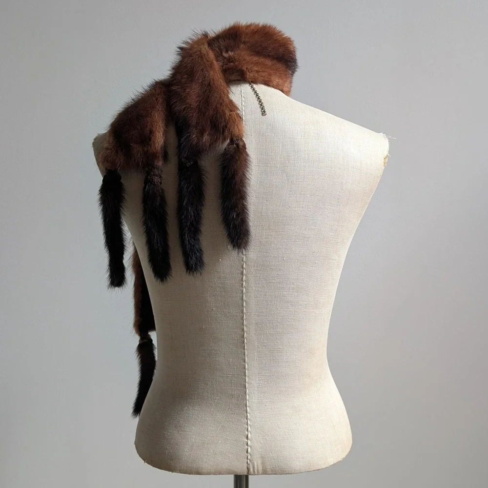 Vintage Red Mink Fur Stole Glam Mobwife Shrug Luxury Scarf Shawl Furry Collar